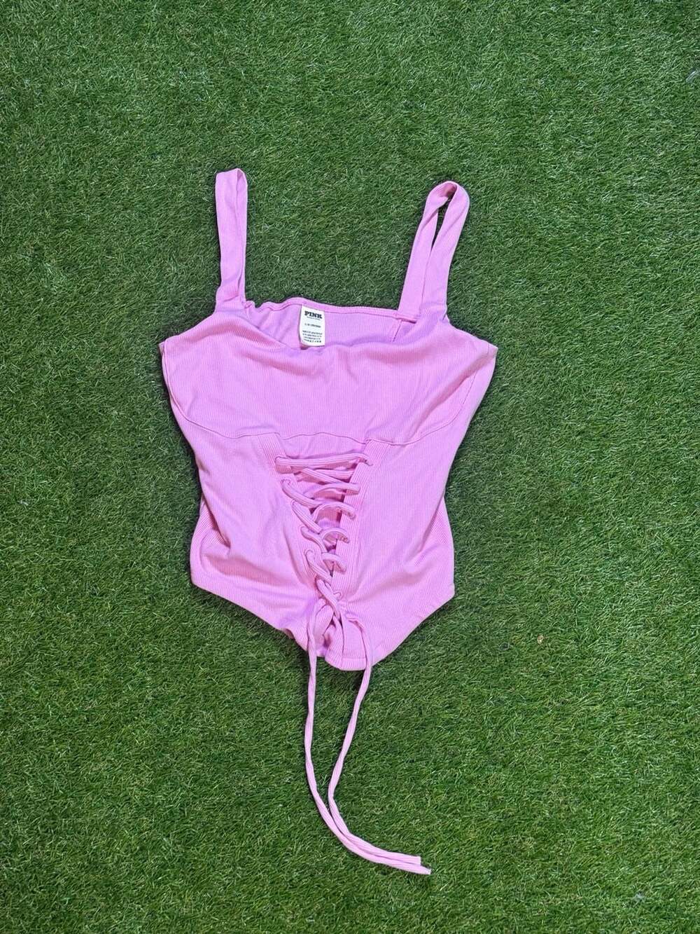 PINK Victoria's Secret All-Day Soft Rib Lace-Up Corset Top Large